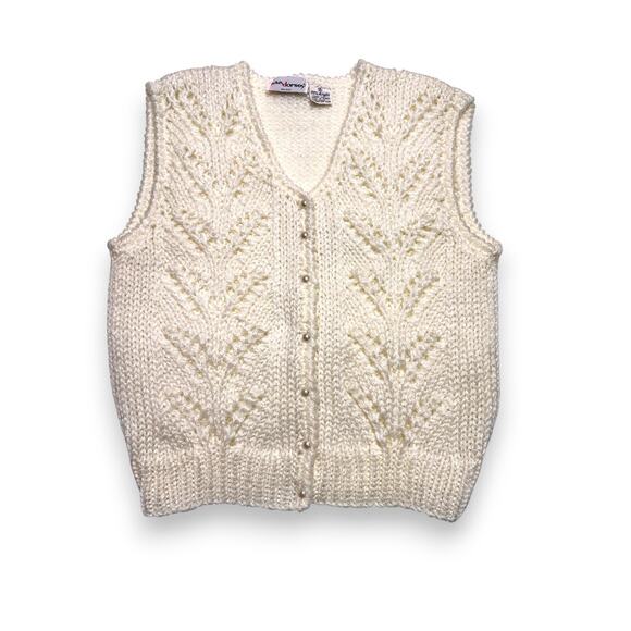 Vintage Nan Dorsey Hand-Knit Cream Vest W/ Pearl Buttons Size Small - Picture 7 of 11
